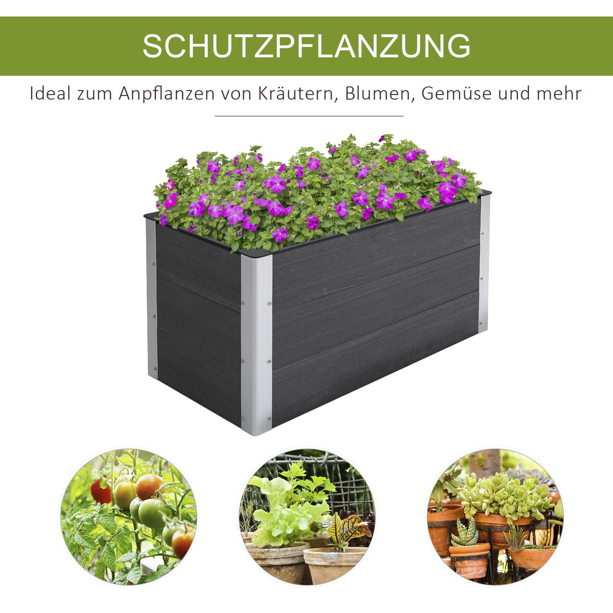 Raised Garden Bed Planter, Weatherproof WPC/Aluminum, 100x50x50cm, Grey