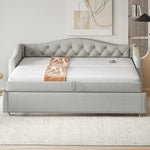 Upholstered Bed Pull-out Sofa Bed, 90 x 200 cm, USB Port, Linen Fabric, Grey