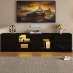Lowboard TV Stand High-Gloss with LED Lighting 160cm for 65" TV Black