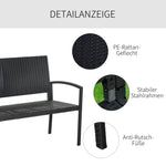 Polyrattan Garden Bench 2-Seater Park Bench Steel Frame Wicker, Black