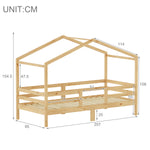 Children's House Bed 90x200cm Roof Design, Natural Solid Pine