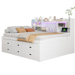 Sofa Bed 140x200cm with LED Lights & 3 Drawers, White
