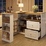Rotating Dining Bar Sideboard 360° Swivel with 2 Drawers Snack Shelf Curved Glass White