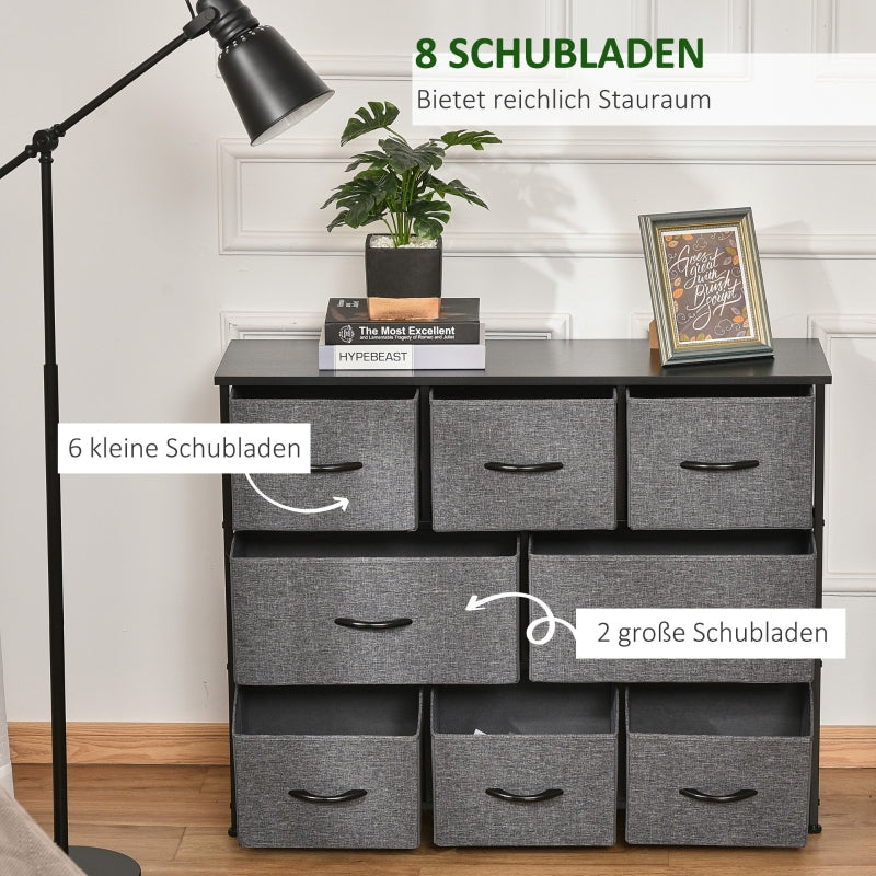 Chest of Drawers, 8 Fabric Drawers, Metal Frame, Dark Gray