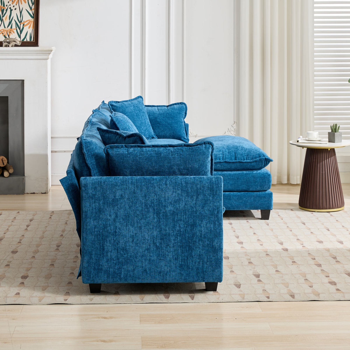 Cloud Sofa 3 Seats Modern Sectional Couch with Double Layer Upholstered Cushion, Blue Chenille Fabric