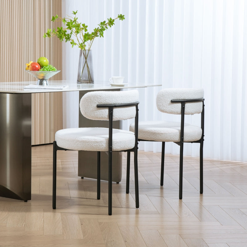 Dining Chairs, Upholstered with Metal Legs, Cream White (Set of 2)