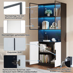 Display Cabinet, Minimalist LED Glass Doors, White with Black Decoration
