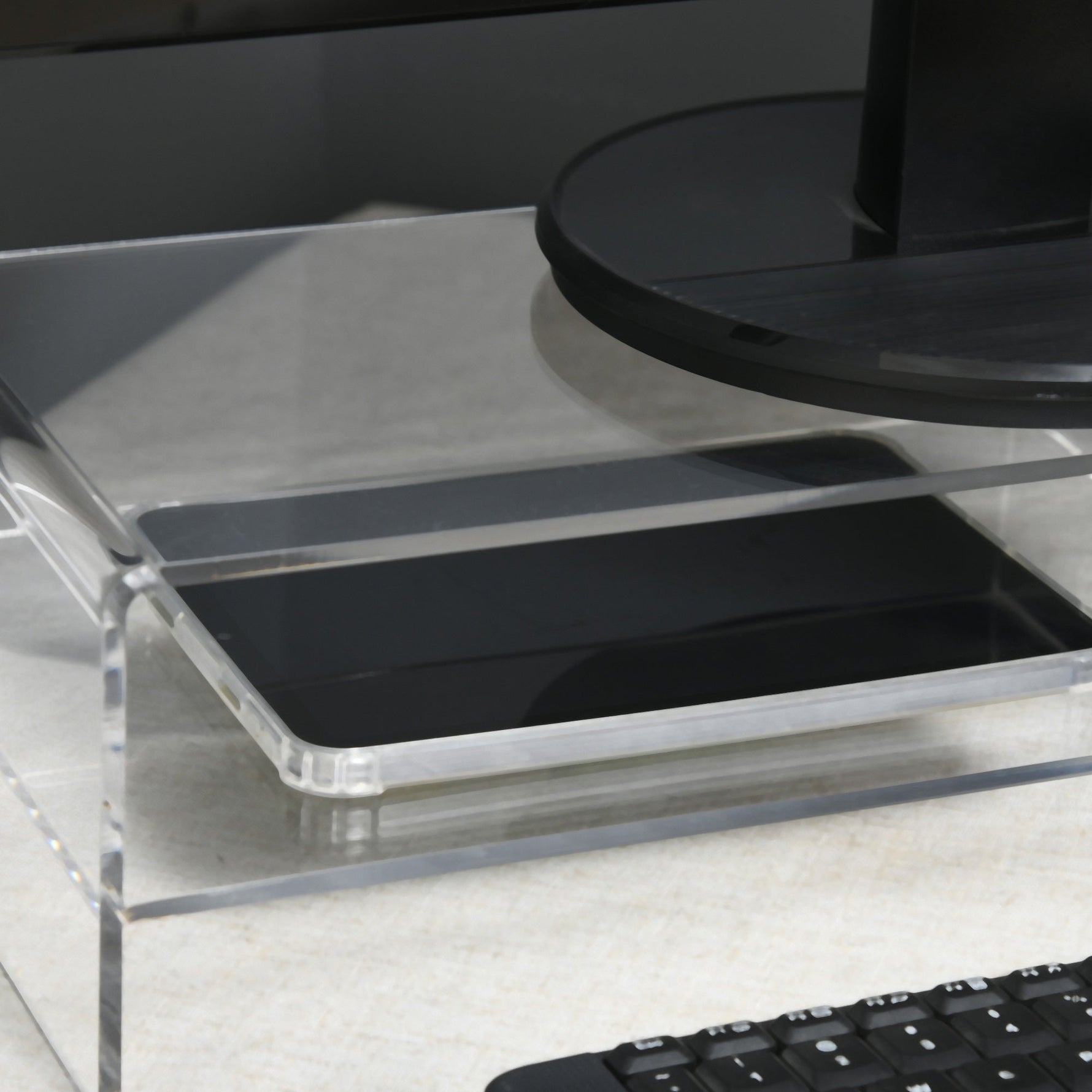 Monitor Stand with Keyboard Compartment 2 Tiers for 24 Inch - Transparent Acrylic