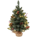 Christmas Tree LED, 60cm, Pine Cones, Red Berries, Stand, Green/White