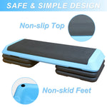 Aerobic Step Platform, 110cm Adjustable Height with 4 Risers for Home Gym, Blue