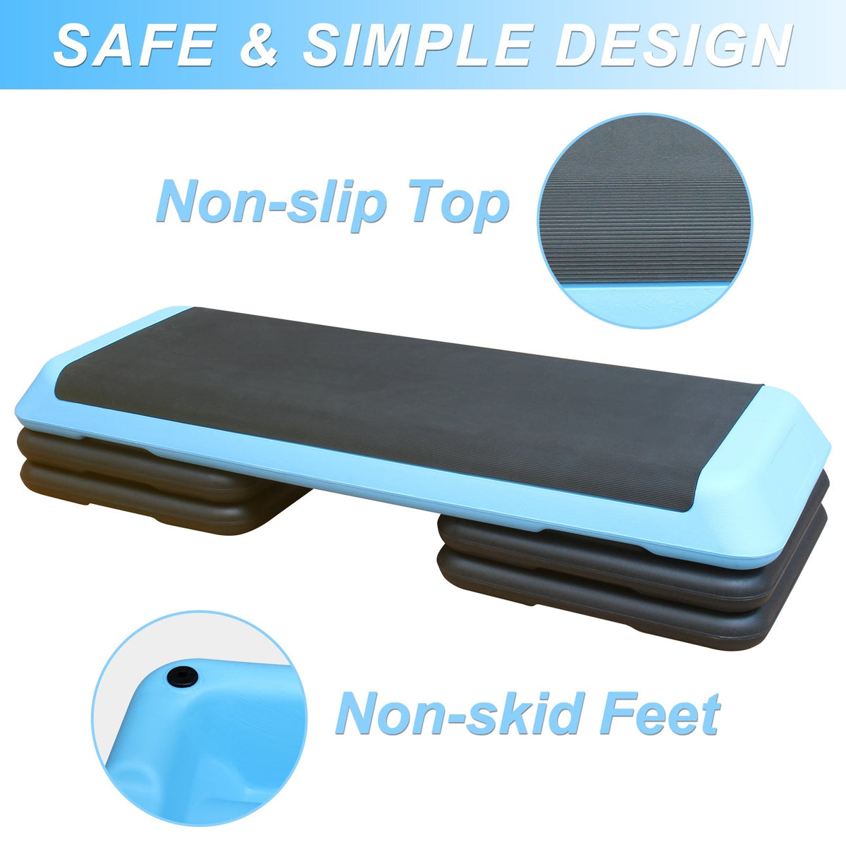 Aerobic Step Platform, 110cm Adjustable Height with 4 Risers for Home Gym, Blue