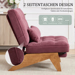 Modern Adjustable Backless Lounge Chair with Footrest, Lumbar Cushion, Wooden Legs - Fabric
