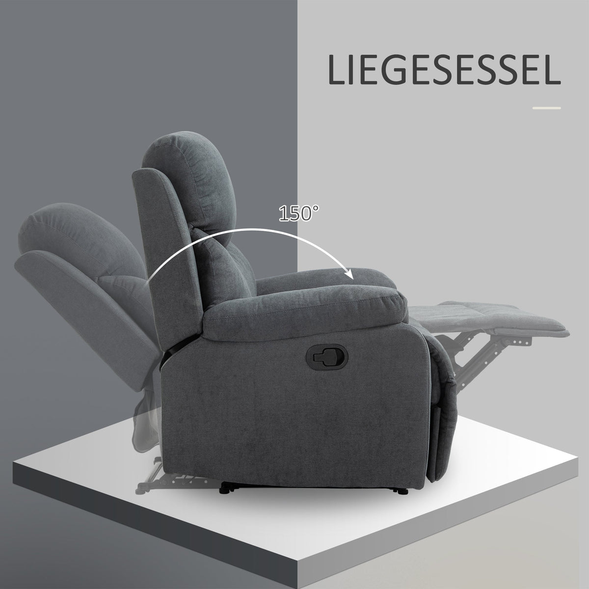Reclining Armchair, 150° Tiltable for Living Room, Dark Grey Linen Look