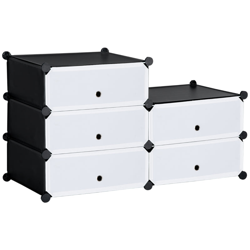 Shoe Rack Shelf for 6 Pairs of Shoes, Modular DIY, Plastic Black+White