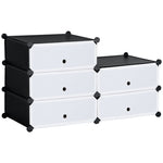 Shoe Rack Shelf for 6 Pairs of Shoes, Modular DIY, Plastic Black+White