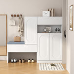 Trendy 2-in-1 Shoe Cabinet with Curved Doors, Soft-Close, Adjustable Compartments, Upholstered Bench, White