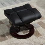 Reclining Armchair with Footstool, Swivel TV Armchair Faux Leather Black