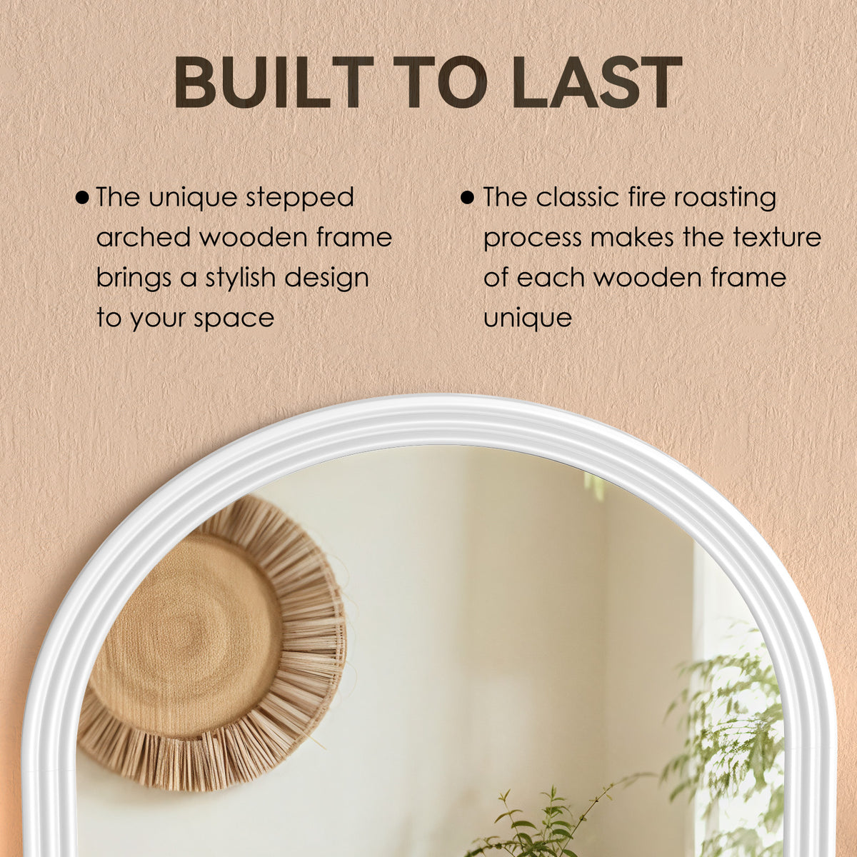 Curved Full-Length Mirror 160x50 cm Stand White Wood Frame