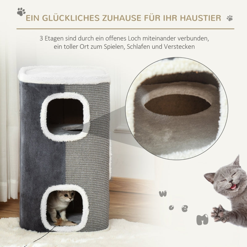 Cat Tree Scratching Barrel 3-Level Sisal Grey+White