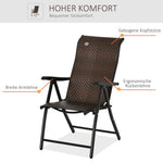 Polyrattan Folding Chair Adjustable Backrest Armrests Garden 7-Position
