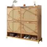 Elegant Shoe Cabinet 4 Doors Metal Frame Top Shelf Wooden Rattan