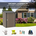 steel tool shed with pent roof and lockable garden cabinet, brown