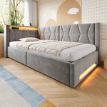 Upholstered Bed 90x200 cm with Storage & LED, Grey Velvet