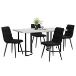 5-Piece Dining Set Modern 140x80cm Black Metal Legs White MDF/Black Velvet
