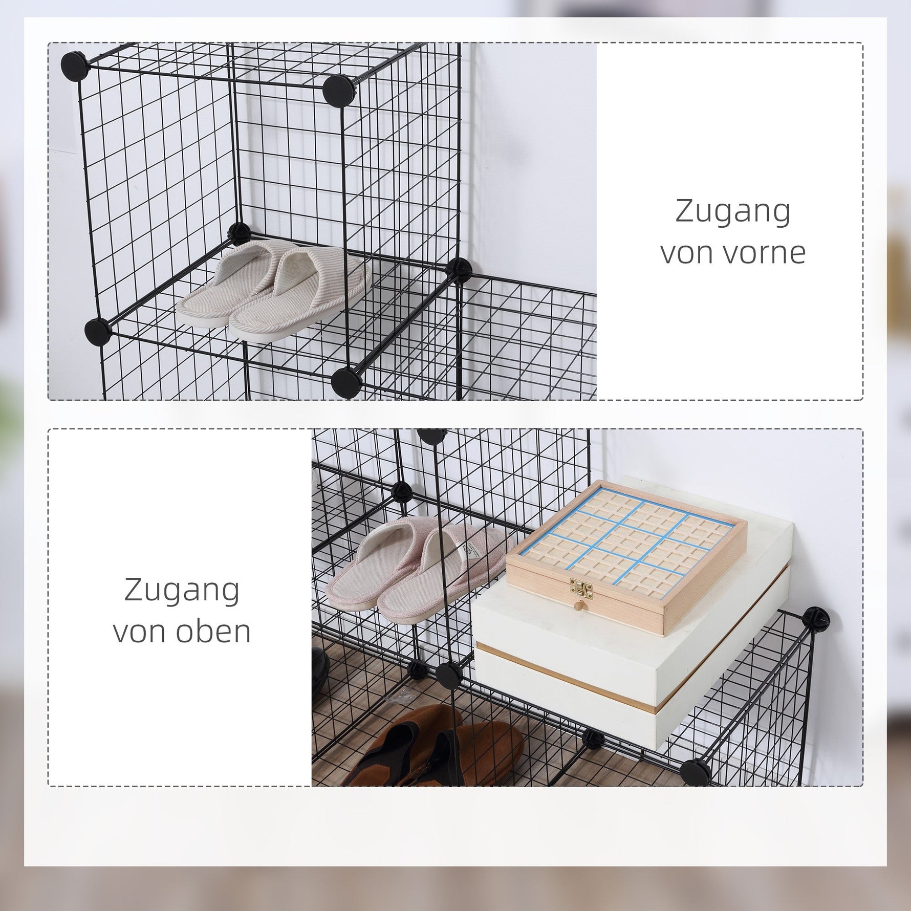Shelving Unit, 6 Compartments, Wire Mesh Cube, Black