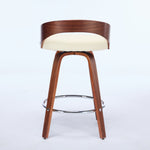 Bar Stools Set of 2, Swivel 63CM Counter Height Chairs with Low Back and Wood Legs, Beige Wood and Faux Leather