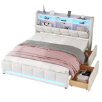 Upholstered Bed 140x200cm App Control LED Drawers USB/Sockets - Linen Beige