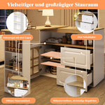 Rotating Dining Bar Sideboard 360° Swivel with 2 Drawers Snack Shelf Curved Glass White