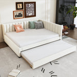 Upholstered Bed 140*200, Pull-Out Sofa Bed with Slatted Frame, Velvet Fabric Beige