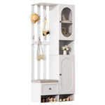 Compact Wardrobe Set with 2 Cabinets, Tempered Glass, Shoe Bench & Cushion, White