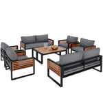 Garden Lounge Set 8-Piece Dining Set Galvanized Frame Wooden Armrests - Grey