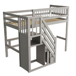 Solid Wood Children's Bed 90x200 with Storage Cabinet, Grey