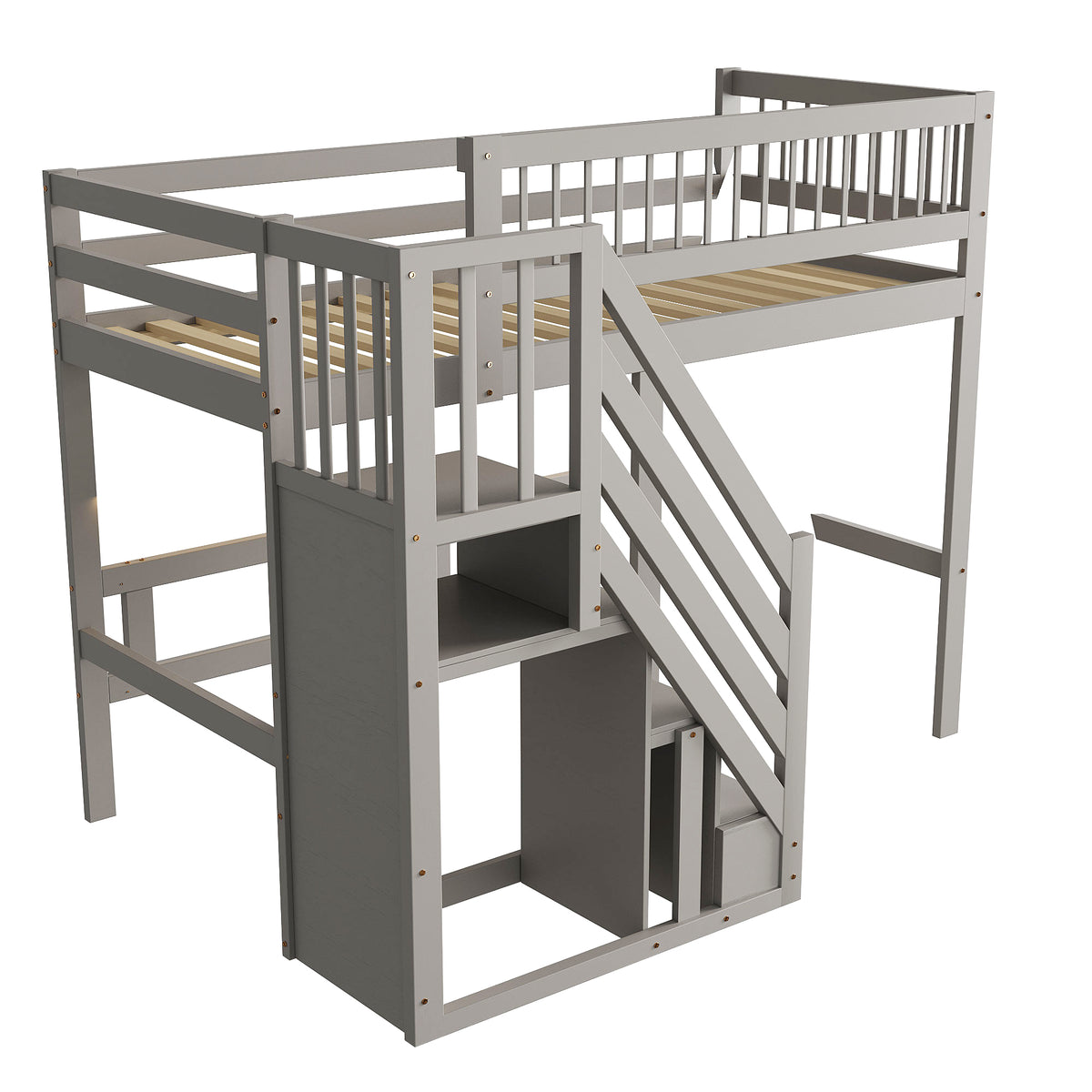 Solid Wood Children's Bed 90x200 with Storage Cabinet, Grey