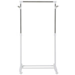 Rolling Coat Rack, Height-Adjustable with Bottom Shelf, 4 Wheels, White