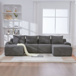 Modular 4-Seater Sofa with 2 Ottomans, Cup Holders and Storage Pocket, Dark Grey Corduroy