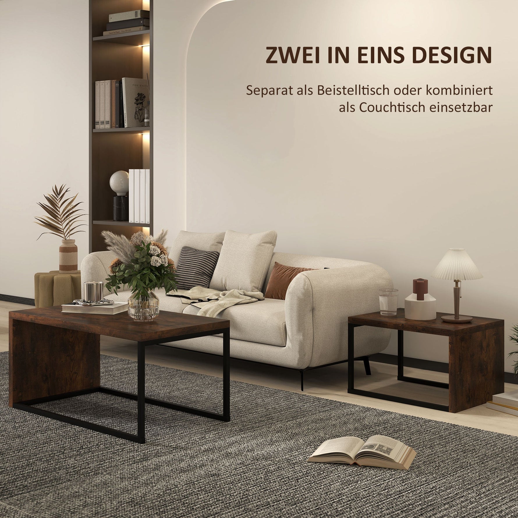 Coffee Tables, Nesting Multifunctional Various Shapes, Black and Brown Metal