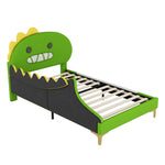 Children's Bed 90x200cm Dinosaur Shape Flat Bed, Green PU