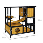 Cat House with Hanging Bridge & Balcony, Waterproof, Yellow Wood
