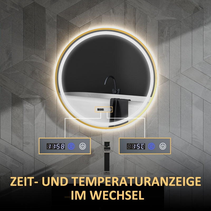 Bathroom Mirror with LED, Anti-Fog, Touch Control, Round