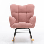 Mid Century Modern Rocking Chair, Tufted Teddy Fabric, Padded Seat, Pink