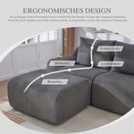 Modular 4-Seater Sofa with 2 Ottomans, Cup Holders and Storage Pocket, Dark Grey Corduroy