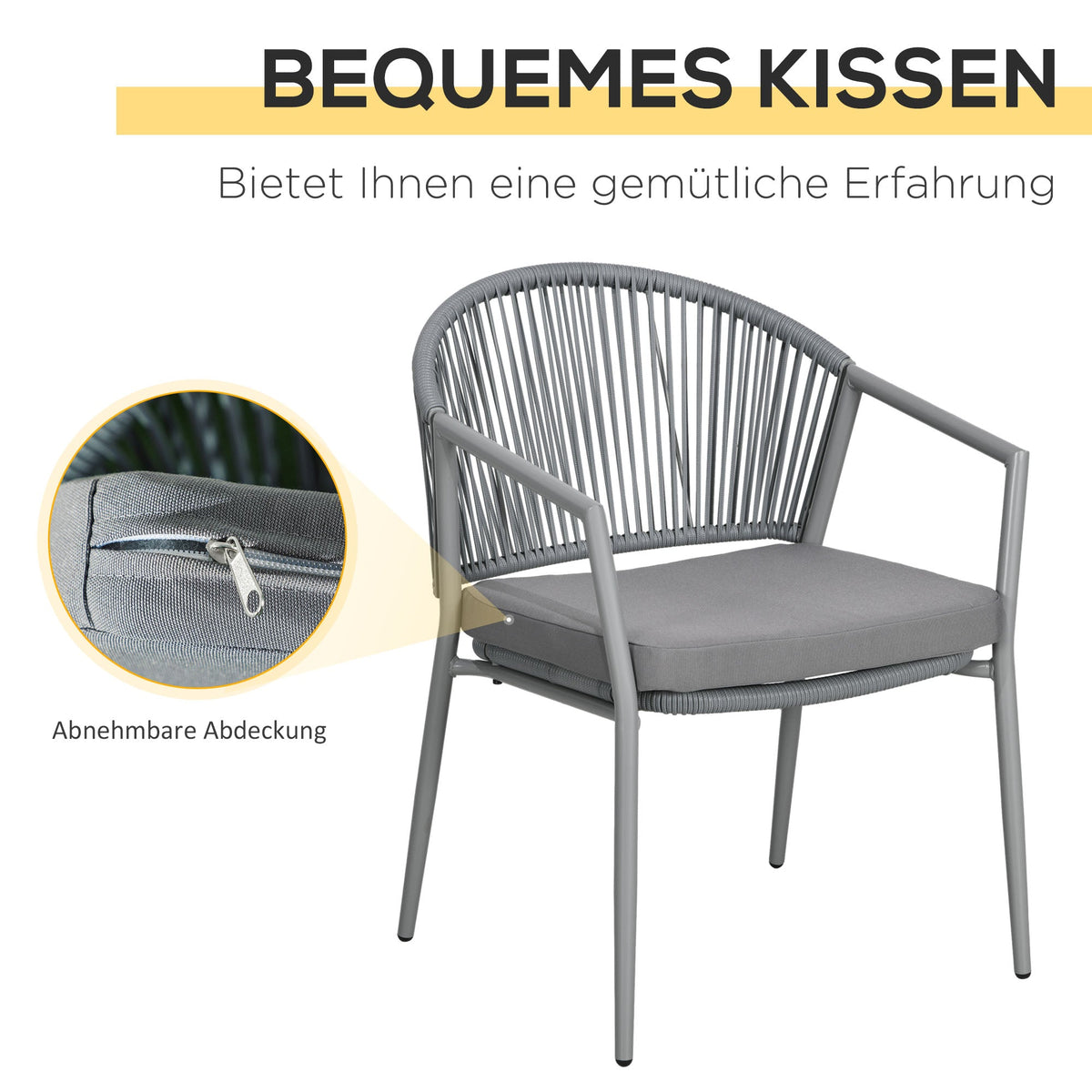Seating Group 2 Chairs Coffee Table Balcony Furniture Steel Grey