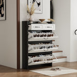 Shoe Cabinet with Rotating Rack 3 Doors 2 Drawers W80cm Wooden