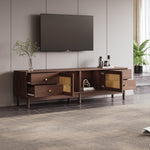 TV Cabinet, 180cm with Rattan Doors, 4 Drawers, Cable Management, Dark Wood