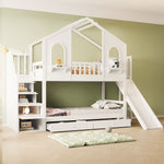 Children's Bunk Bed 90x200 House Shape with Ladder & Slide, White