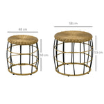 Rattan Side Table Set of 2 Stackable Coffee Table, Khaki